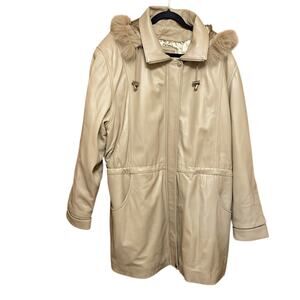 Midnight Velvet Leather Rabbit Fur Lined Hooded Jacket.  XL